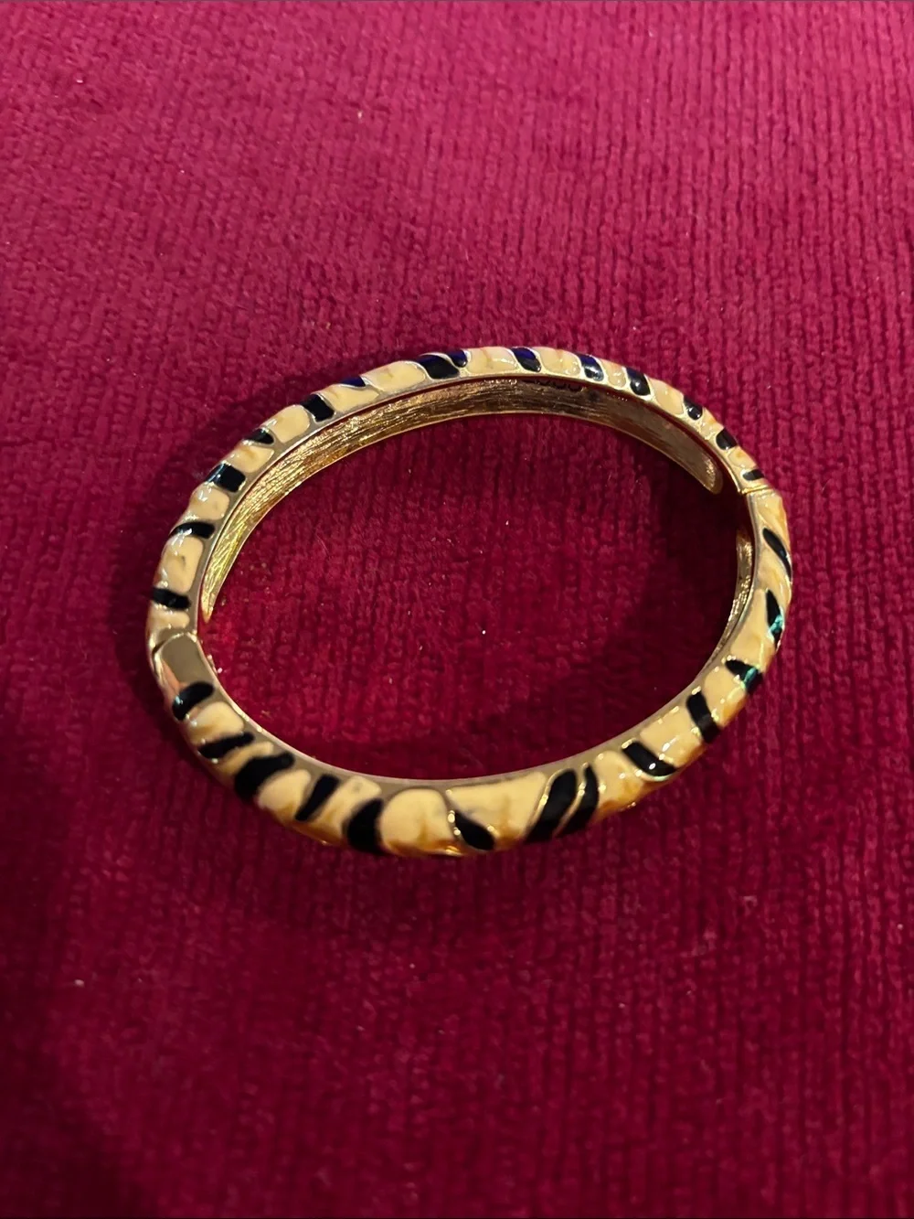 Kenneth Jay Lane Gold-Tone Black and Cream Striped Enamel Tiger Bangle